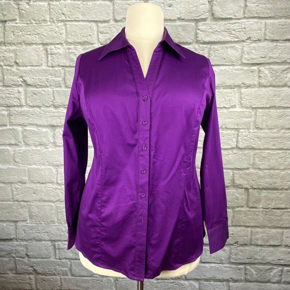 Lane Bryant Purple Grosgrain Trim Button Shirt - Picture 1 of 6